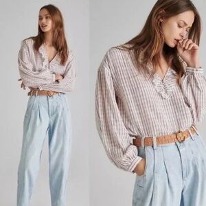 Anthropologie Pilcro Brianna Ruffled Peasant Blouse Top Size M Cottagecore nwot